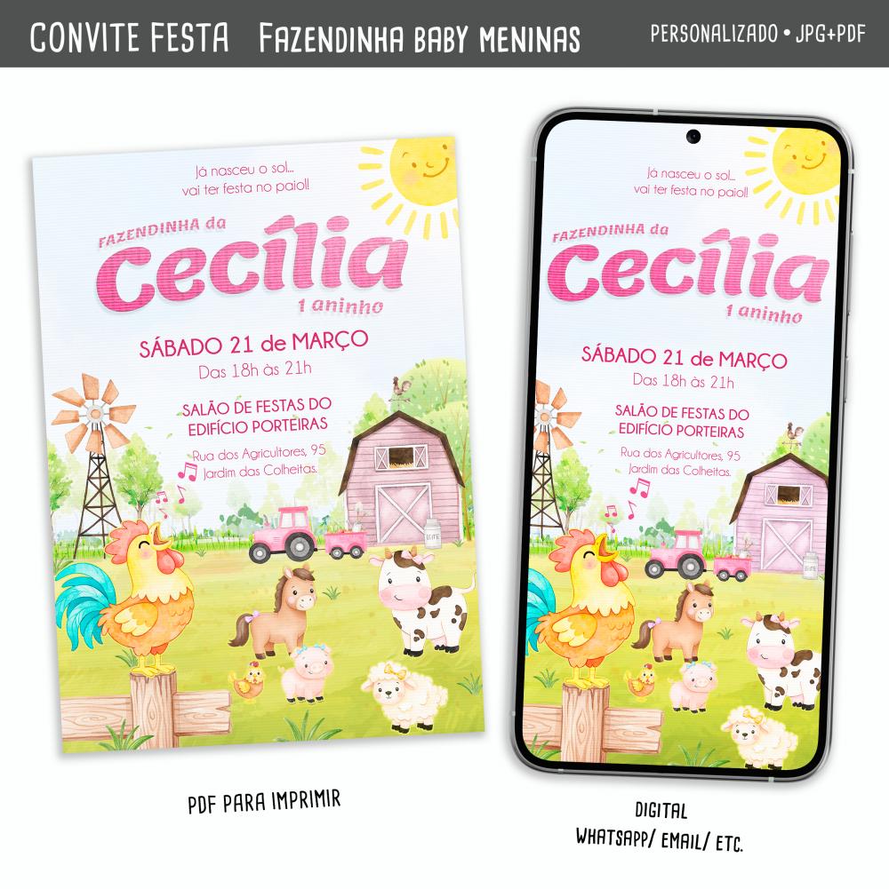 Convite Digital Fazendinha Baby Meninas