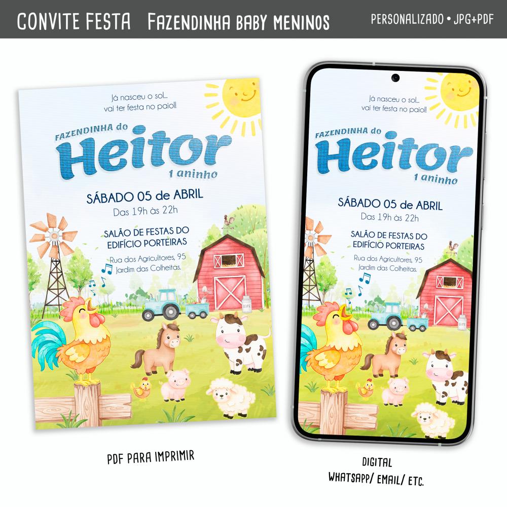 Convite Digital Fazendinha Baby Meninos