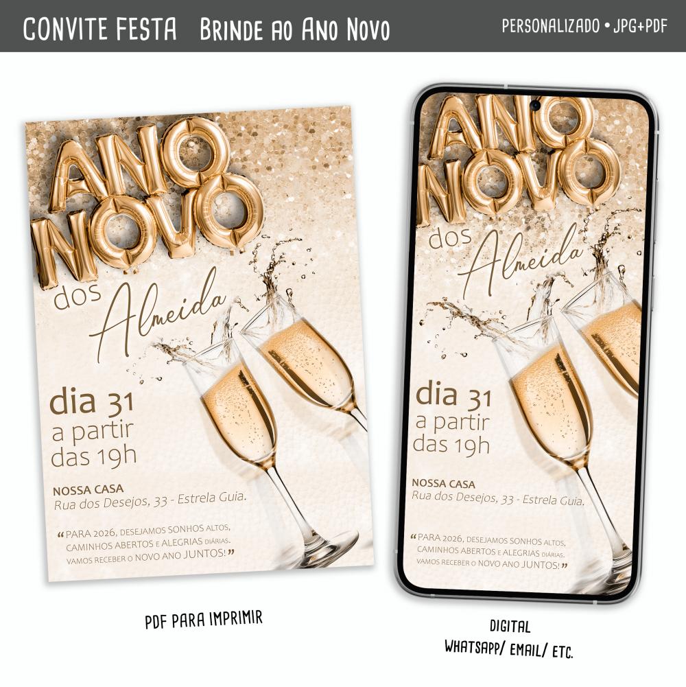 Convite Digital Festa de Ano Novo 2/ Brinde ao Ano Novo