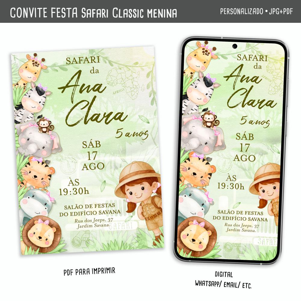 Convite Digital Safari Clássico Menina