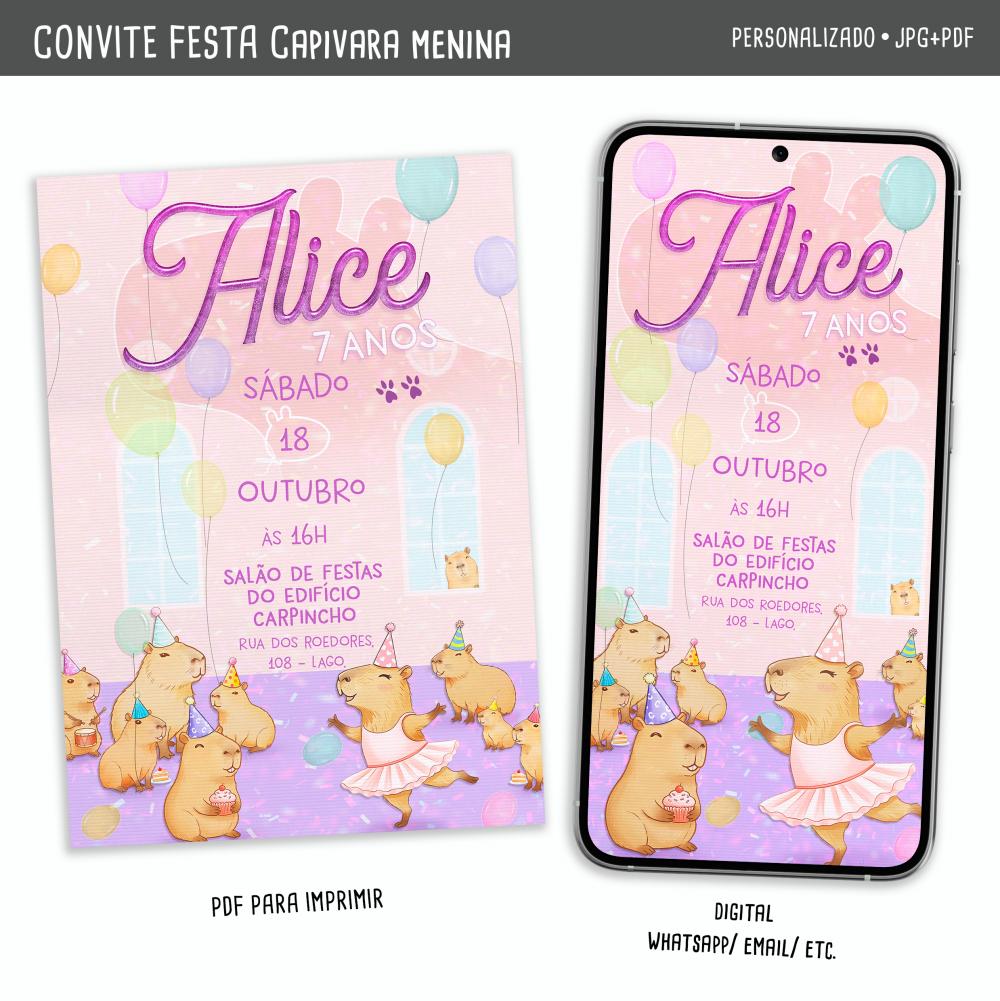 Convite Digital Capivara Meninas