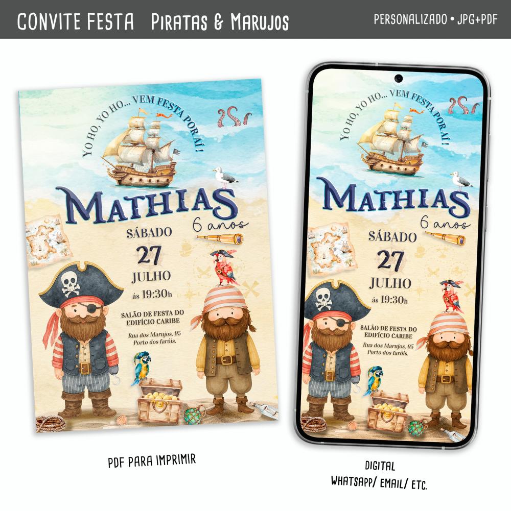 Convite Digital Piratas & Marujos Kids