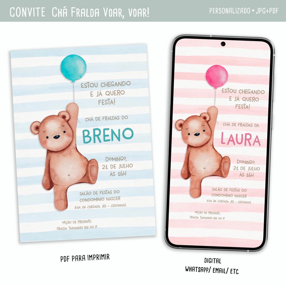 Convite Digital Chá de Fralda/bebê Voar, Voar! Menino/menina