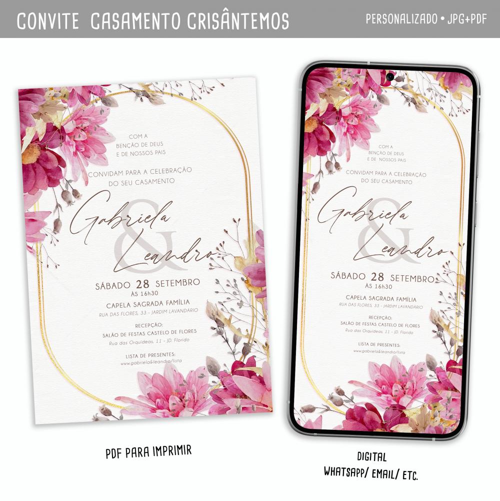 Convite Digital Casamento Floral/ Crisântemos