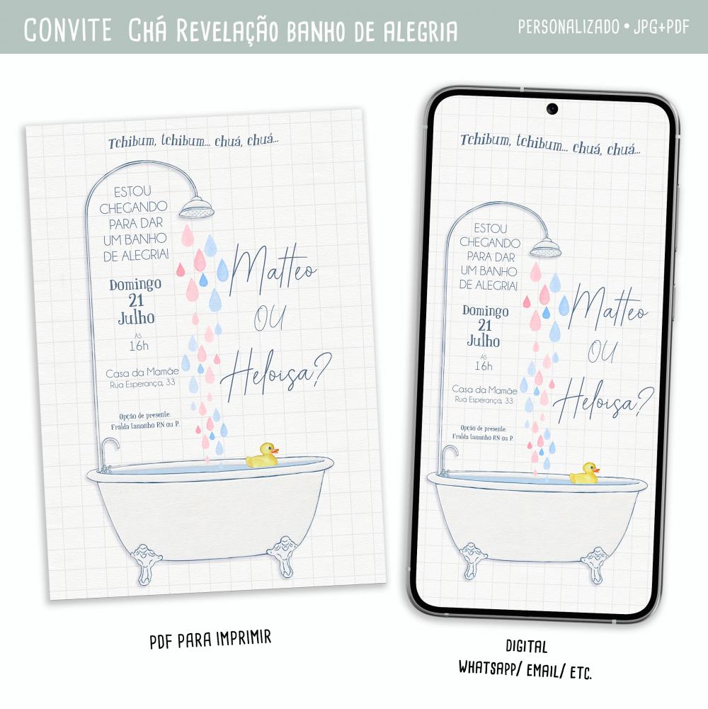 Convite Digital Chá Revelação Banho de Alegria