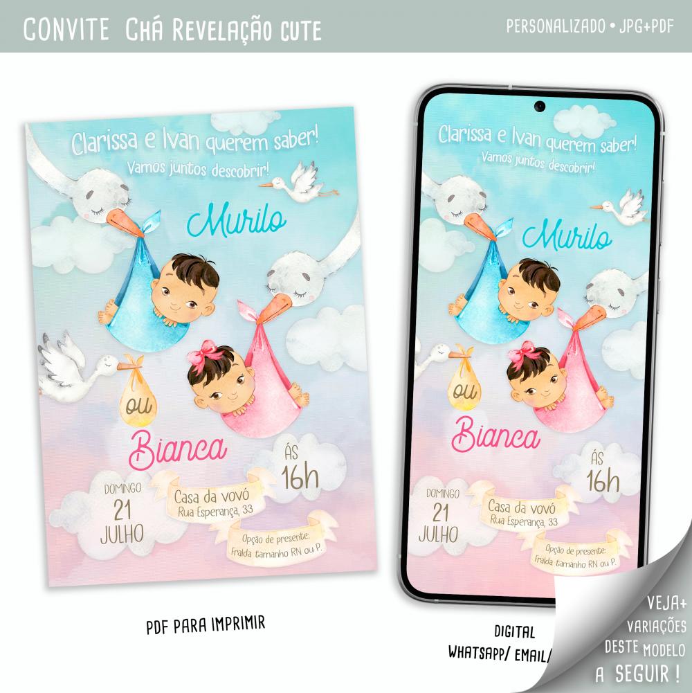 Convite Digital Chá Revelação Fofo