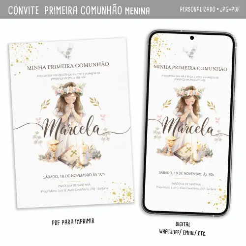 Convite Digital Primeira Comunhão #1 Menina  & Menino