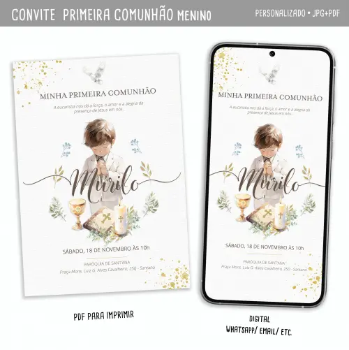 Convite Digital Primeira Comunhão #1 Menina  & Menino