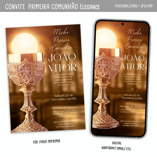 Convite Digital Primeira Comunhão Elegance Menina & Menino