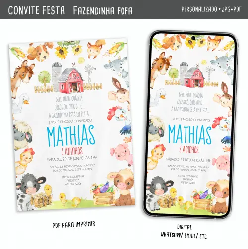 Convite Digital Fazendinha Fofa