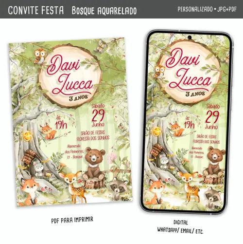 Convite Digital Bosque Aquarelado