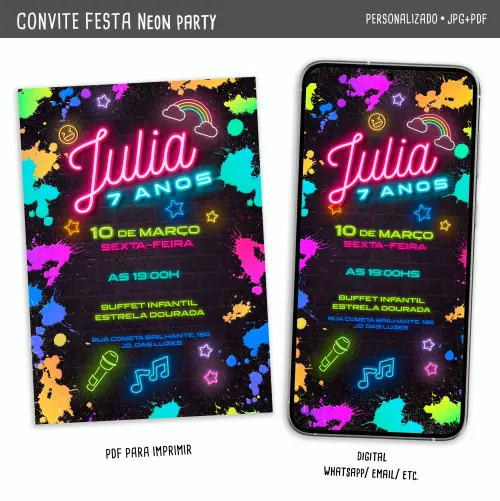Convite Digital Festa Neon