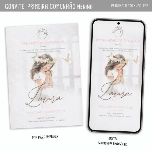 Convite Digital Primeira Comunhão Menina#2