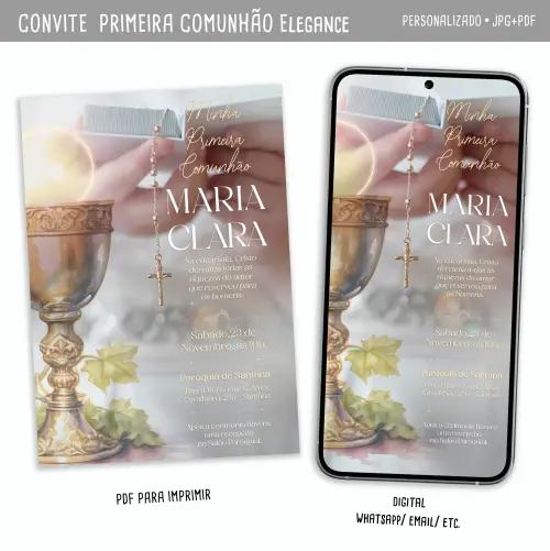 Convite Digital Primeira Comunhão Elegance Menina