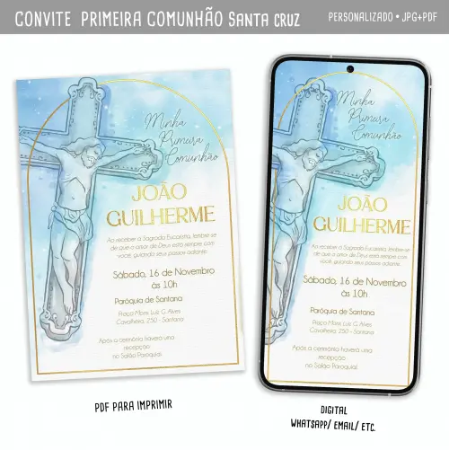 Convite Digital Primeira Comunhão Cruz Sagrada