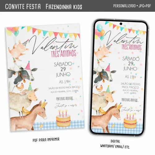 Convite Digital Fazendinha Kids