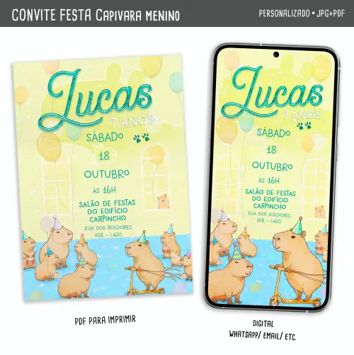Convite Digital Capivara Meninos