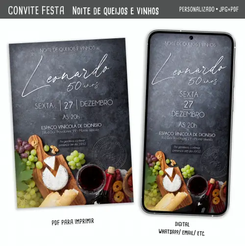 Convite Digital Noite de Queijos e Vinhos