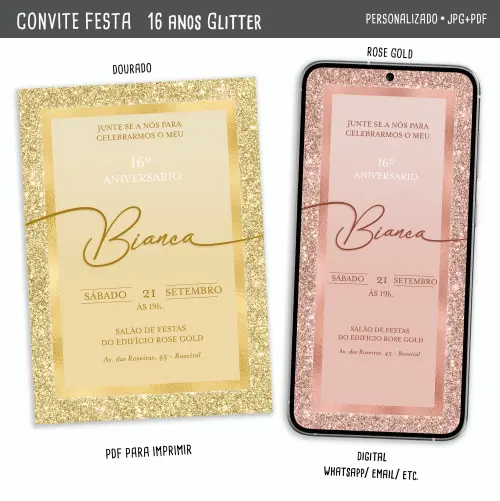 Convite Digital 15/16 Anos Glitter