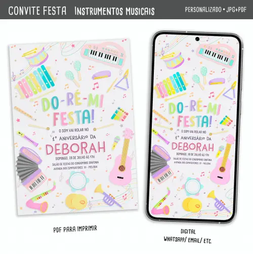 Convite Digital Música/ Instrumentos Musicais / Menina