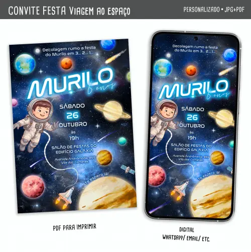 Convite Digital Espaço/ Astronauta/ Viagem ao Espaço