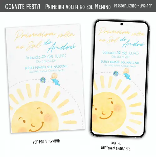 Convite Digital Primeira Volta ao Sol Menino