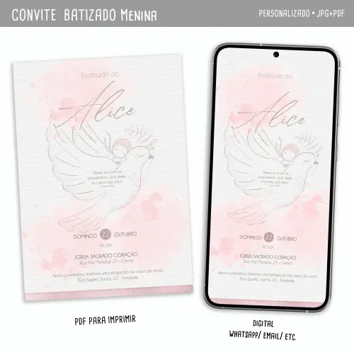 Convite Digital Batismo Menina
