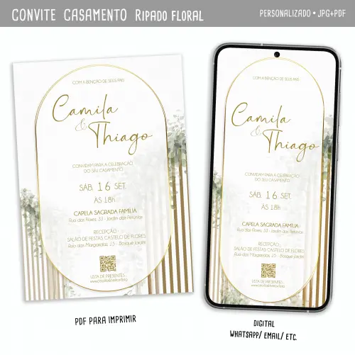 Convite Digital Casamento Floral/ Rústico/ Neutro