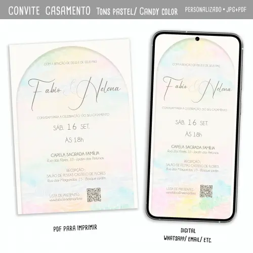 Convite Digital Casamento Tons Pastel/ Candy Color