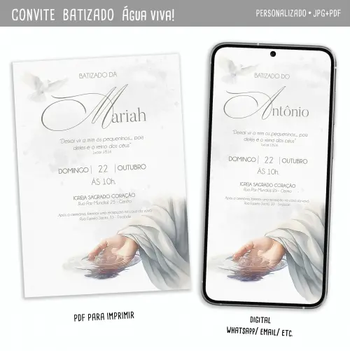 Convite Digital Batismo Água Viva! (unisex)