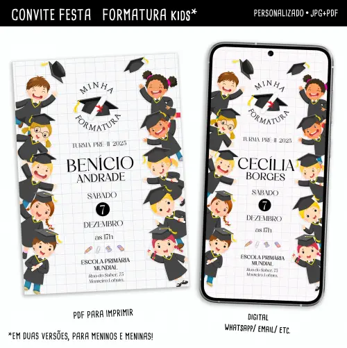 Convite Digital Formatura Kids / Menino & Menina
