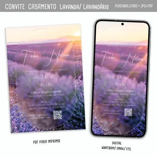 Convite Digital Casamento Floral Lavender/ Lavandário