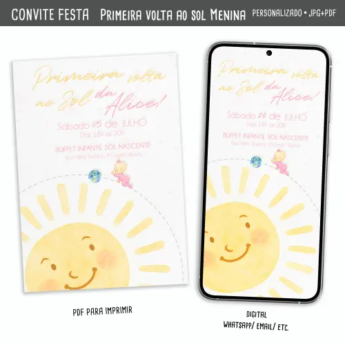 Convite Digital Primeira Volta ao Sol Menina