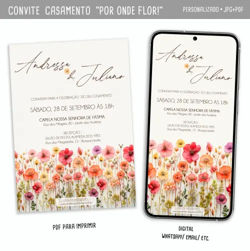 Convite Digital Casamento Floral/ Por Onde Flor!