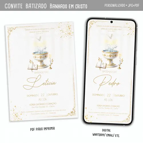 Convite Digital Batismo Banhado em Cristo (unisex)
