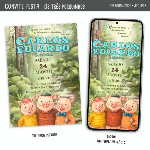 Convite Digital os Três Porquinhos