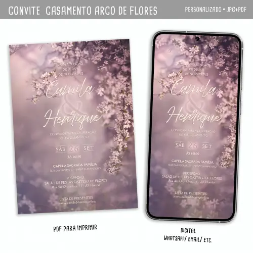 Convite Digital Casamento Jardim Florido