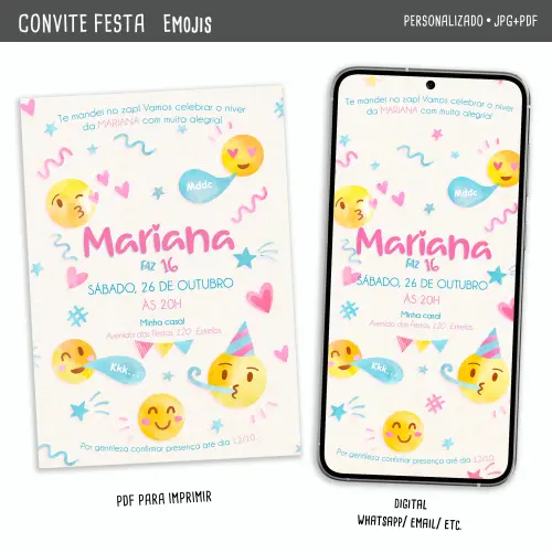 Convite Digital Emojis do Zap/niver 16 Anos