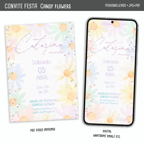 Convite Digital Flores Candy