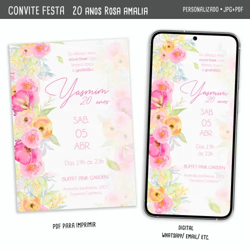 Convite Digital 20 Anos I Rosa Amali (para Todas as Idades)