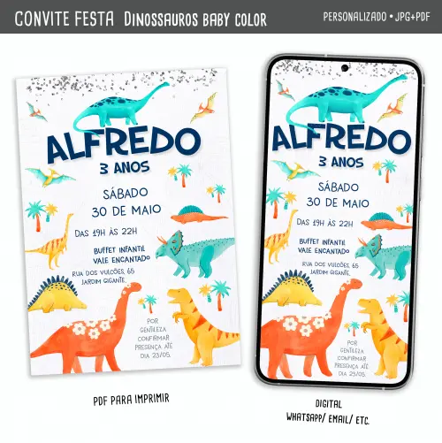Convite Digital Dinossauros Baby Color
