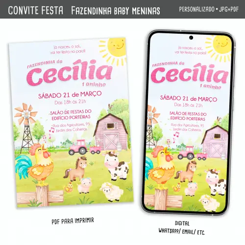 Convite Digital Fazendinha Baby Meninas