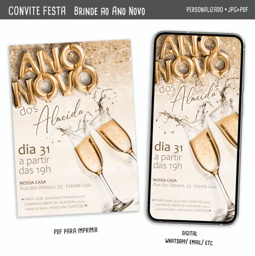 Convite Digital Festa de Ano Novo 2/ Brinde ao Ano Novo