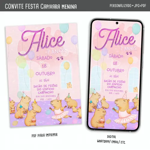 Convite Digital Capivara Meninas