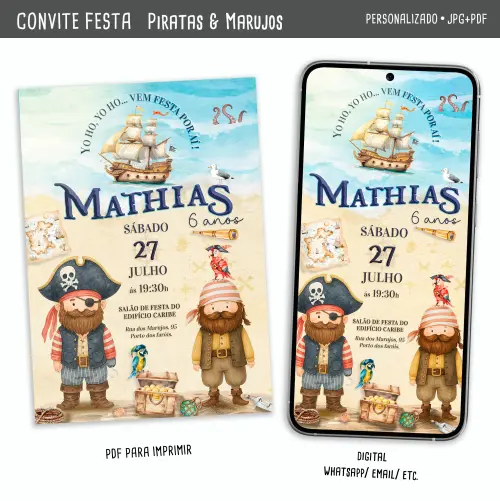 Convite Digital Piratas & Marujos Kids