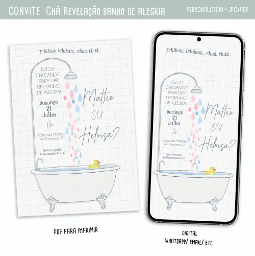 Convite Digital Chá Revelação Banho de Alegria