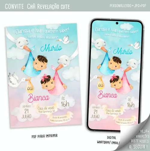 Convite Digital Chá Revelação Fofo