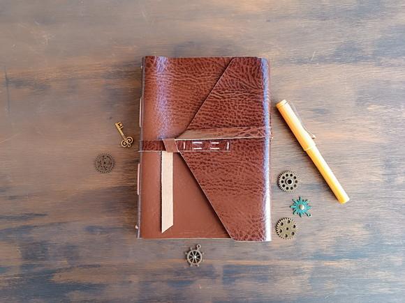 Caderno Diário de Couro Marrom Mesclado