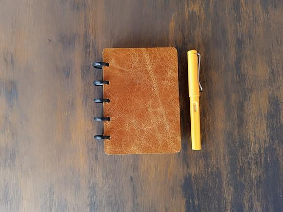 Caderno Inteligente de Discos de Couro Caramelo A6