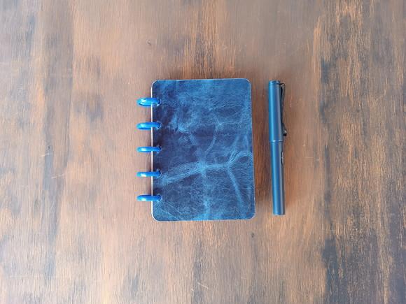 Caderno Inteligente de Discos de Couro Azul A6
